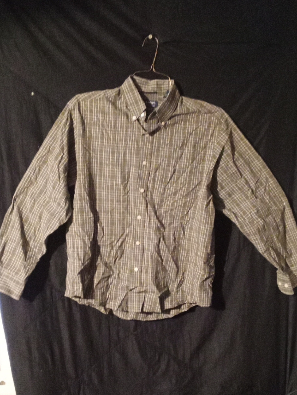 Puritan Men's Olive and Gray Plaid Button-Down Shirt